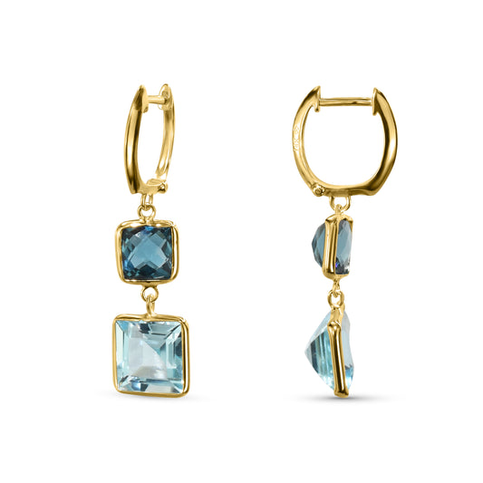 14k London Sky Blue Topaz Square Dangle Hoop Earring