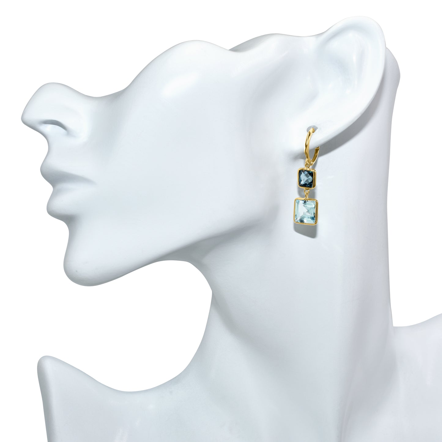 14k London Sky Blue Topaz Square Dangle Hoop Earring