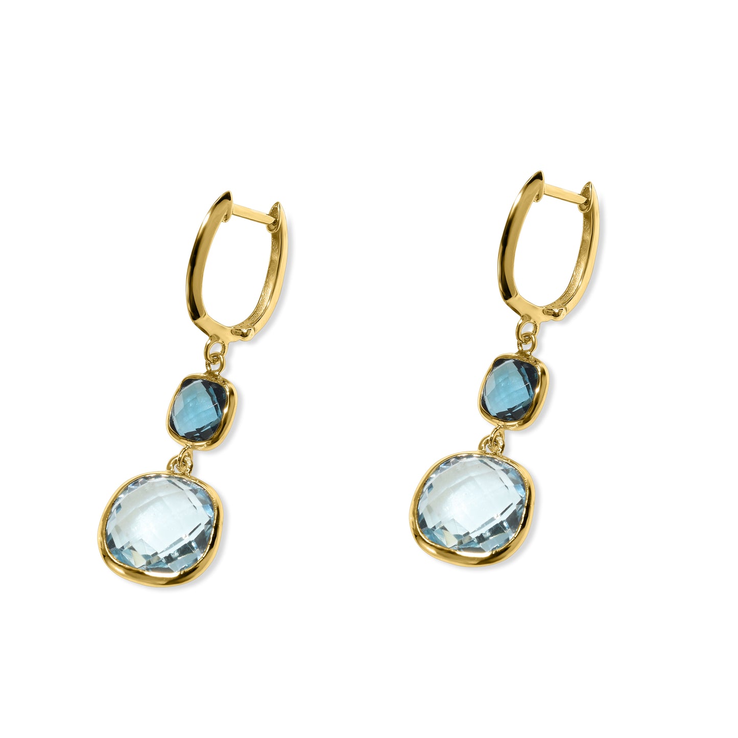 14k London Sky Blue Topaz Cushion Hoop Earring