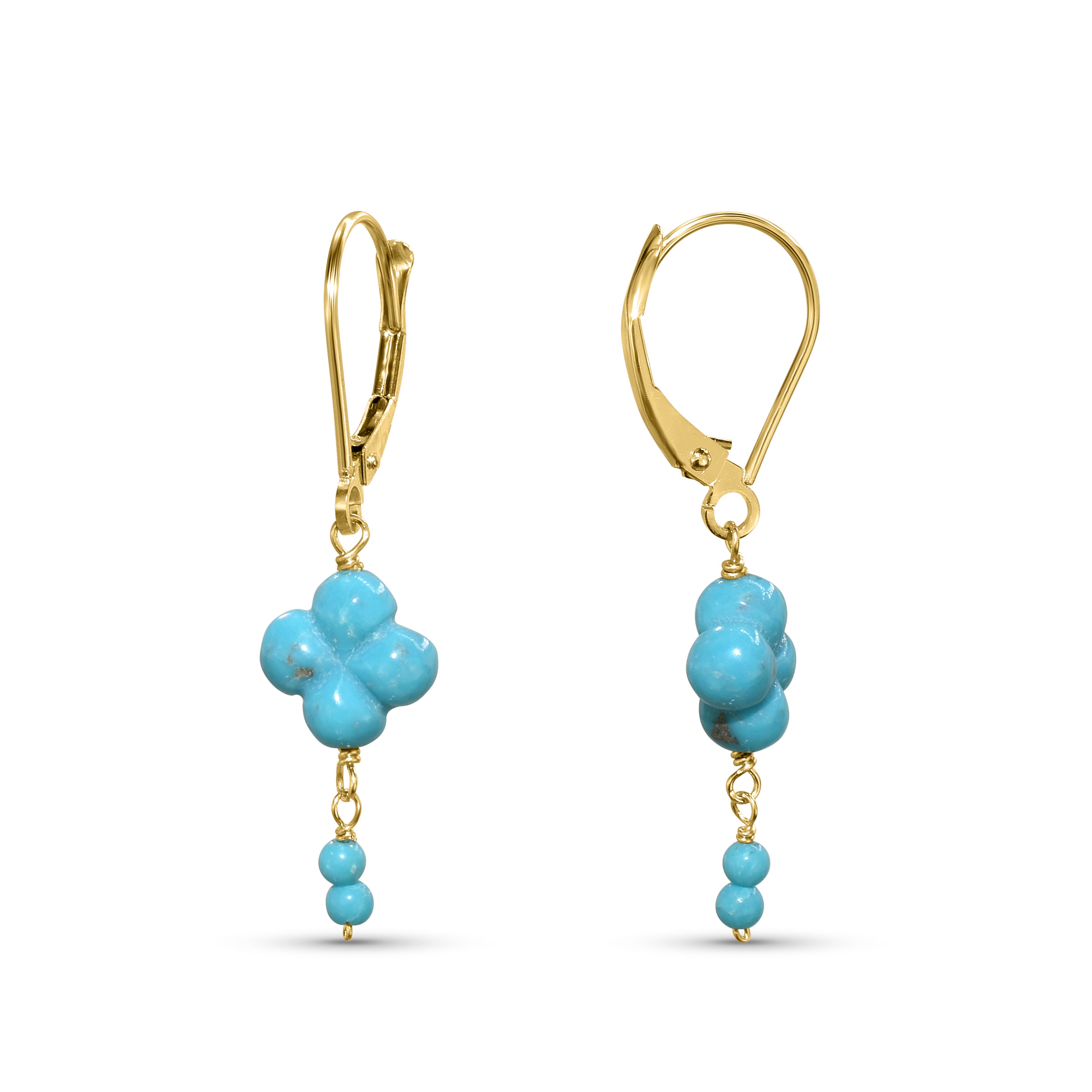 14k Turquoise Clover Leverback Earring