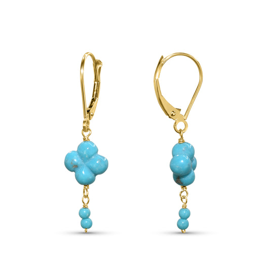 14k Turquoise Clover Leverback Earring