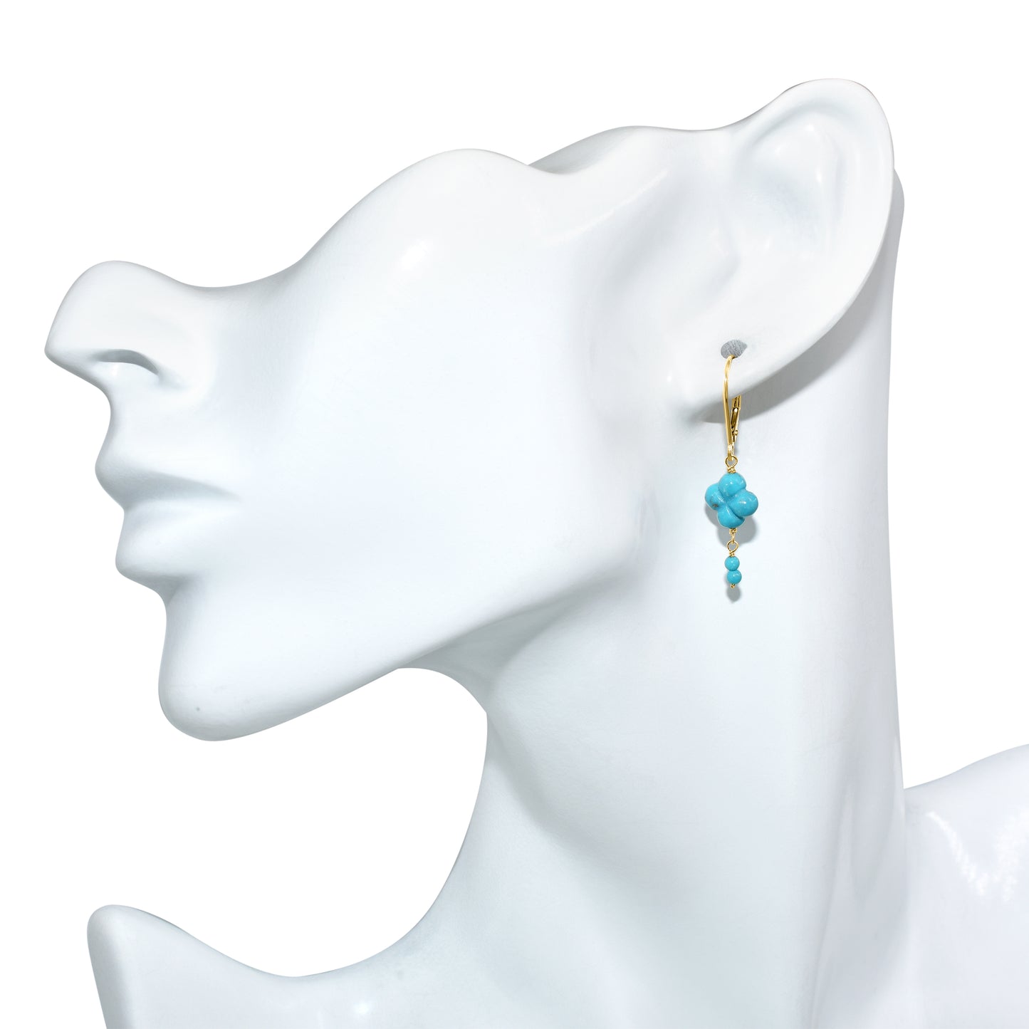 14k Turquoise Clover Leverback Earring