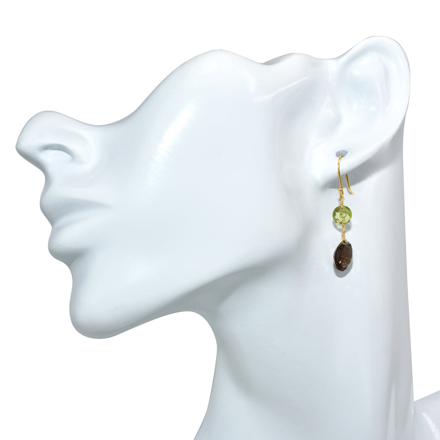 14k Peridot Smoky Quartz Coin Hook Earring