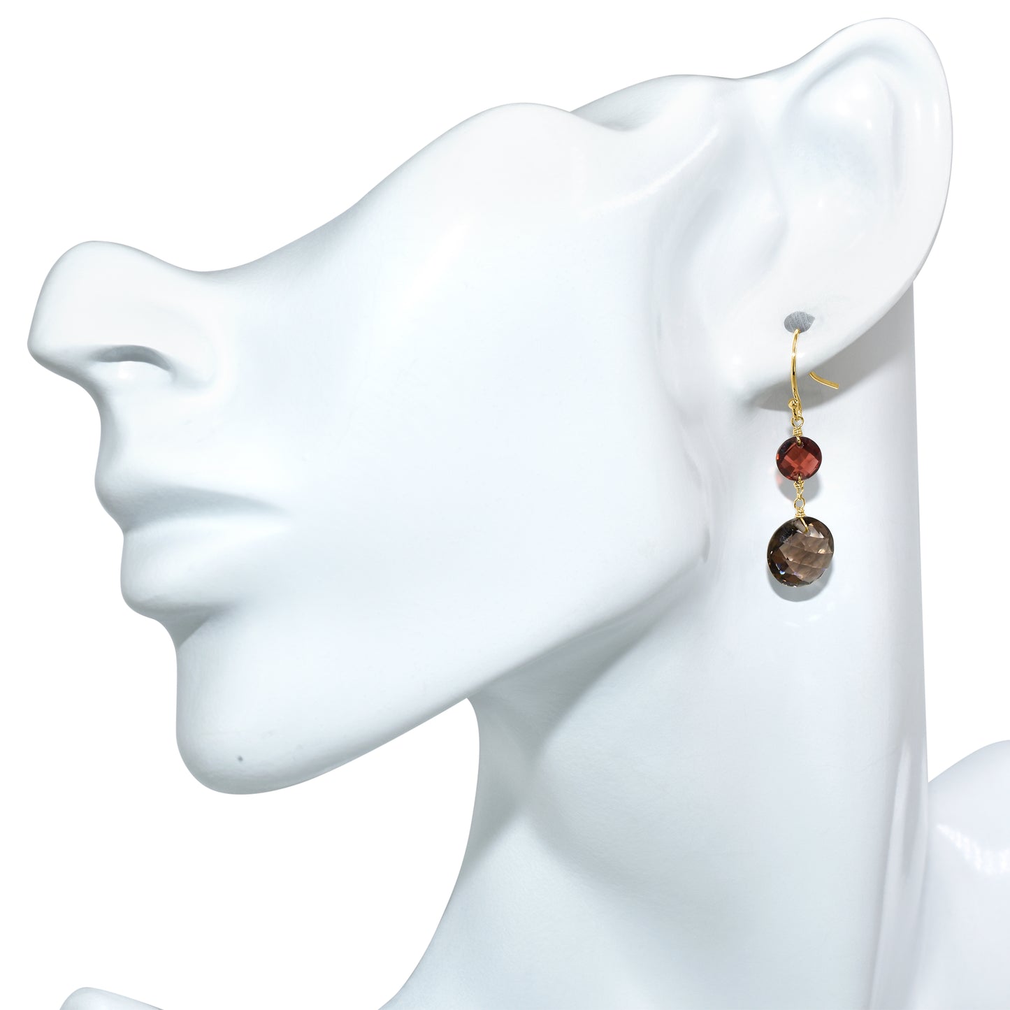 14k Garnet Smoky Quartz Coin Hook Earring