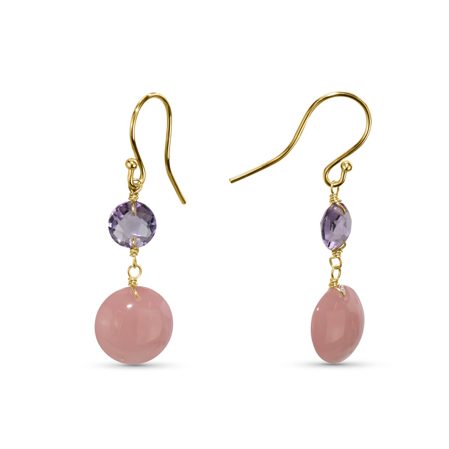 14k Amethyst Guava Quartz Coin Hook Earring