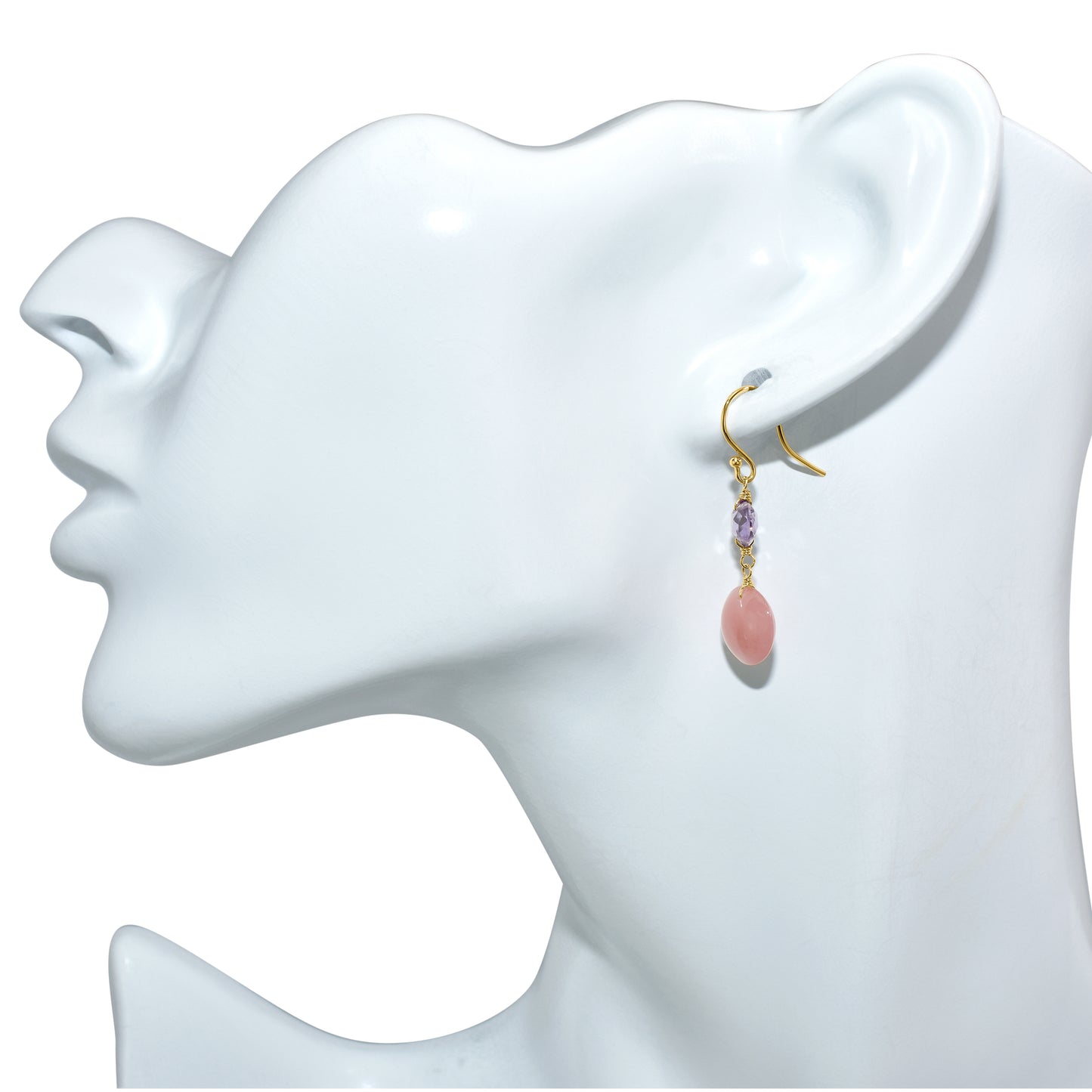 14k Amethyst Guava Quartz Coin Hook Earring