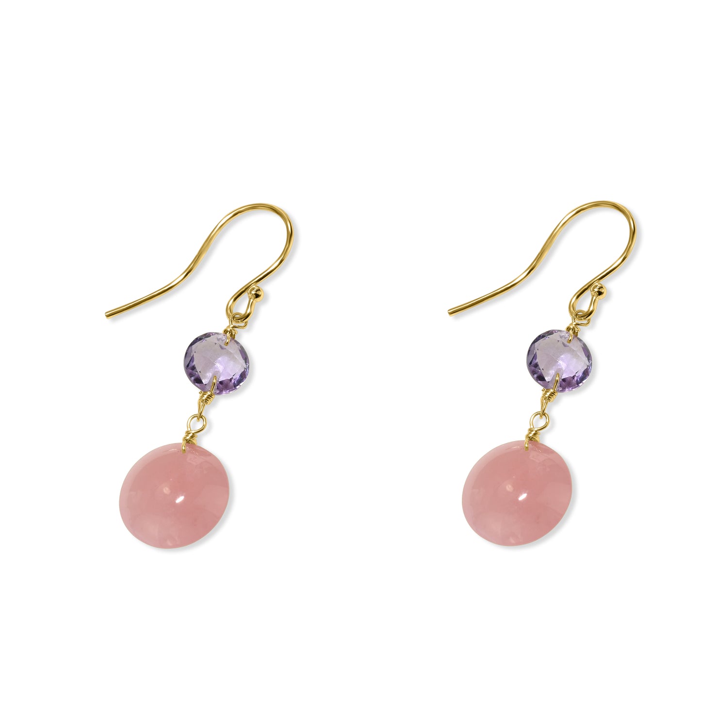 14k Amethyst Guava Quartz Coin Hook Earring