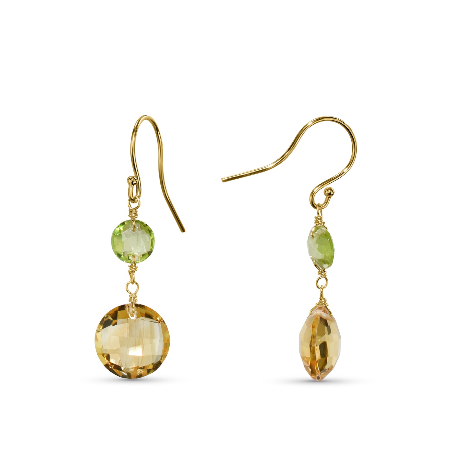 14k Peridot Citrine Coin Hook Earring