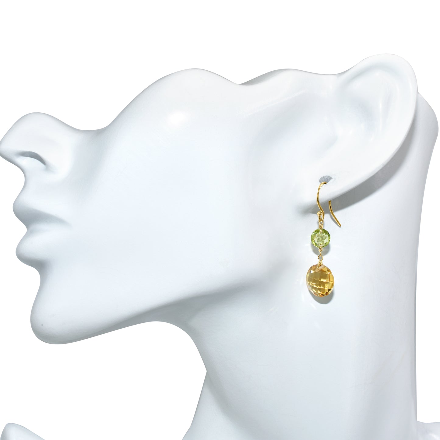 14k Peridot Citrine Coin Hook Earring