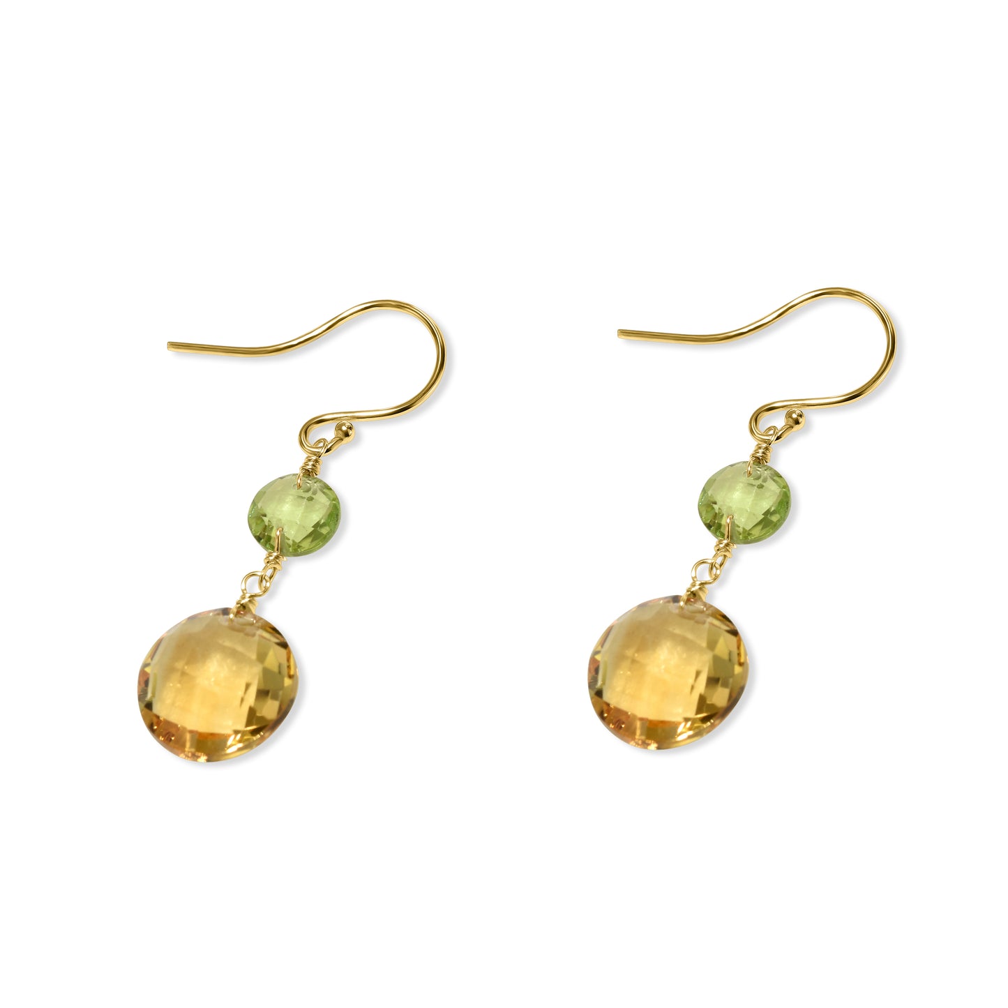 14k Peridot Citrine Coin Hook Earring