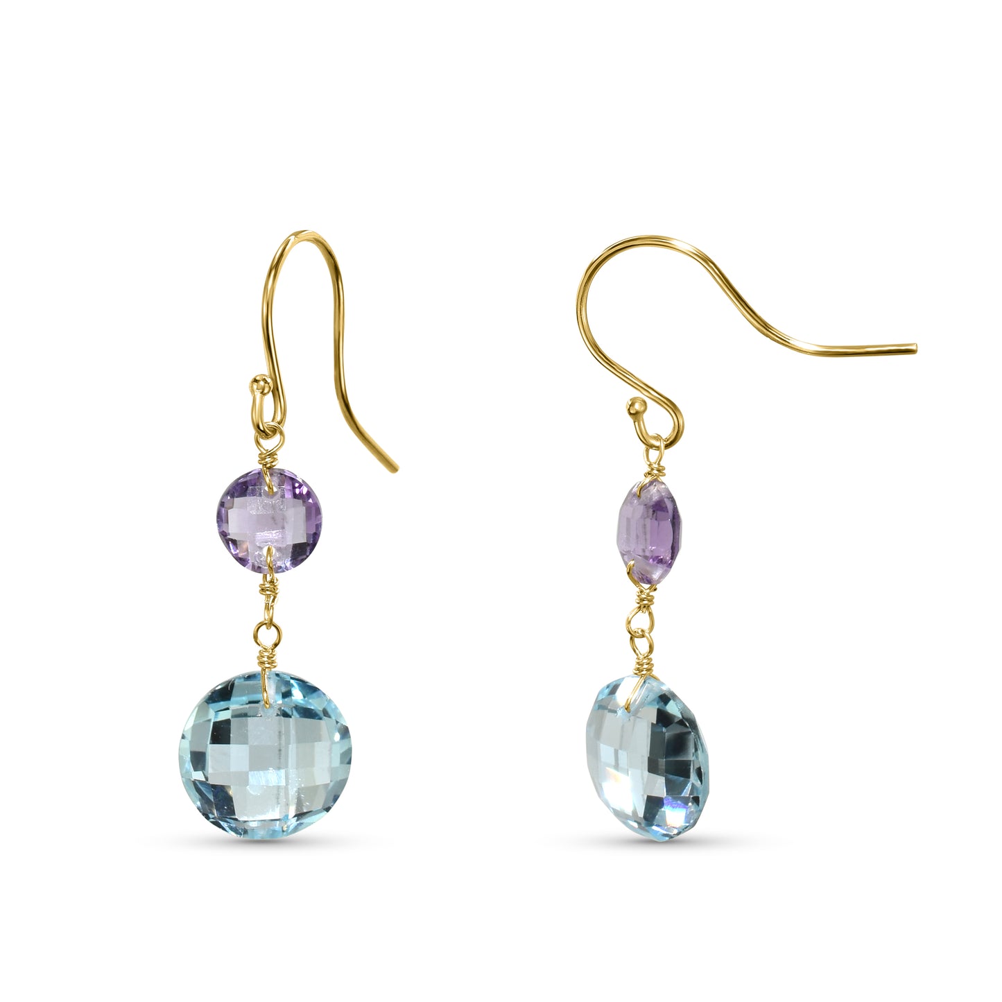 14k Amethyst Blue Topaz Coin Hook Earring