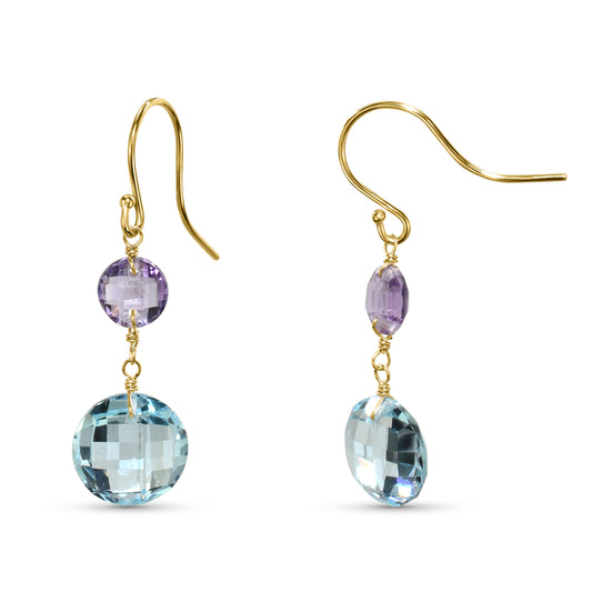 14k Amethyst Blue Topaz Coin Hook Earring