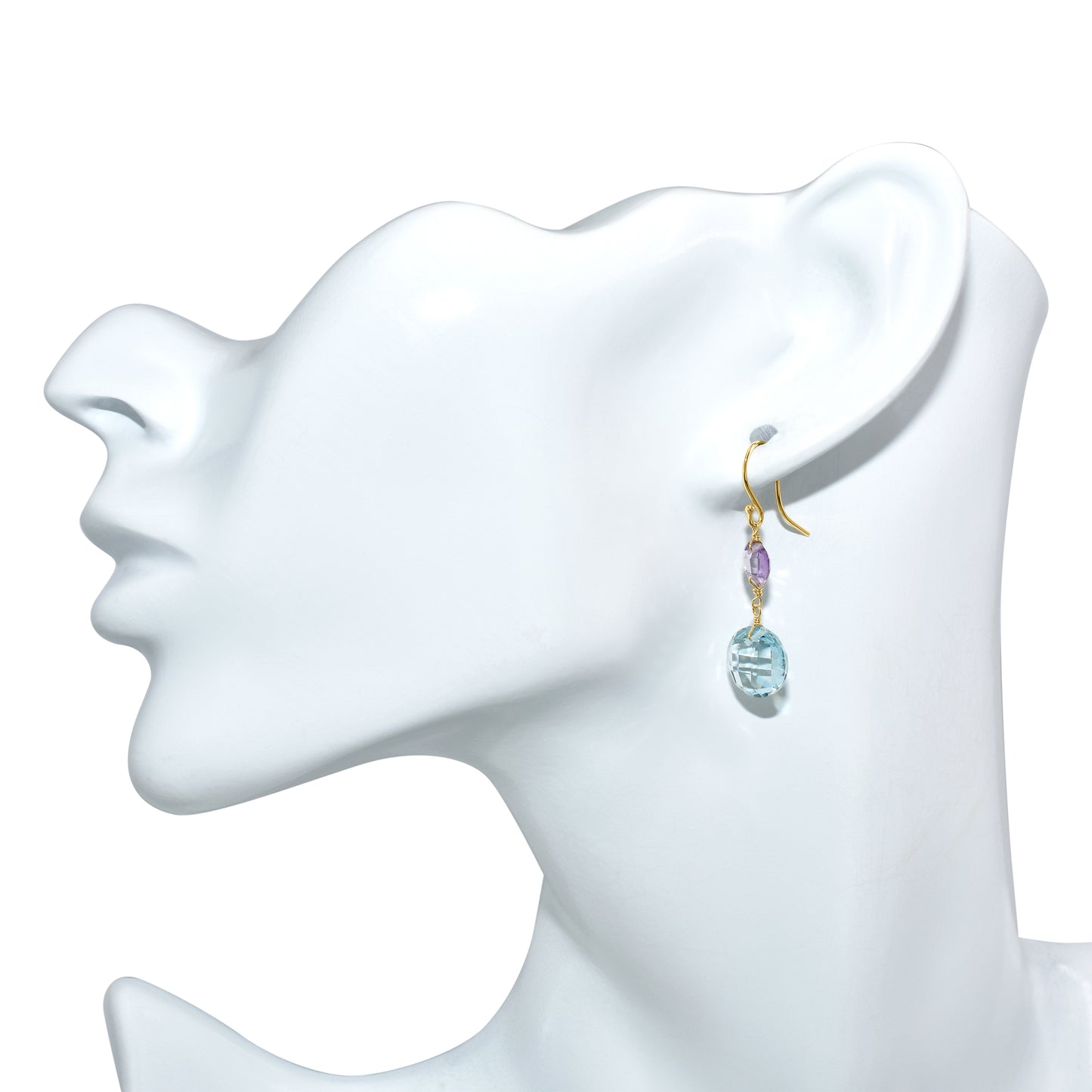 14k Amethyst Blue Topaz Coin Hook Earring