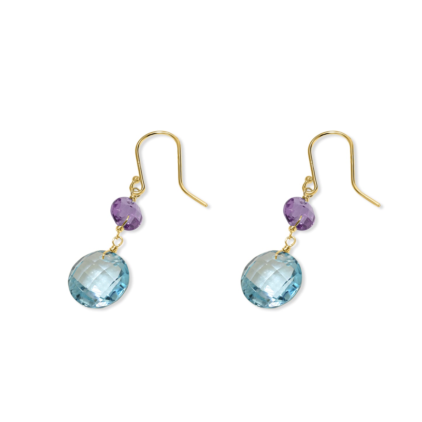 14k Amethyst Blue Topaz Coin Hook Earring