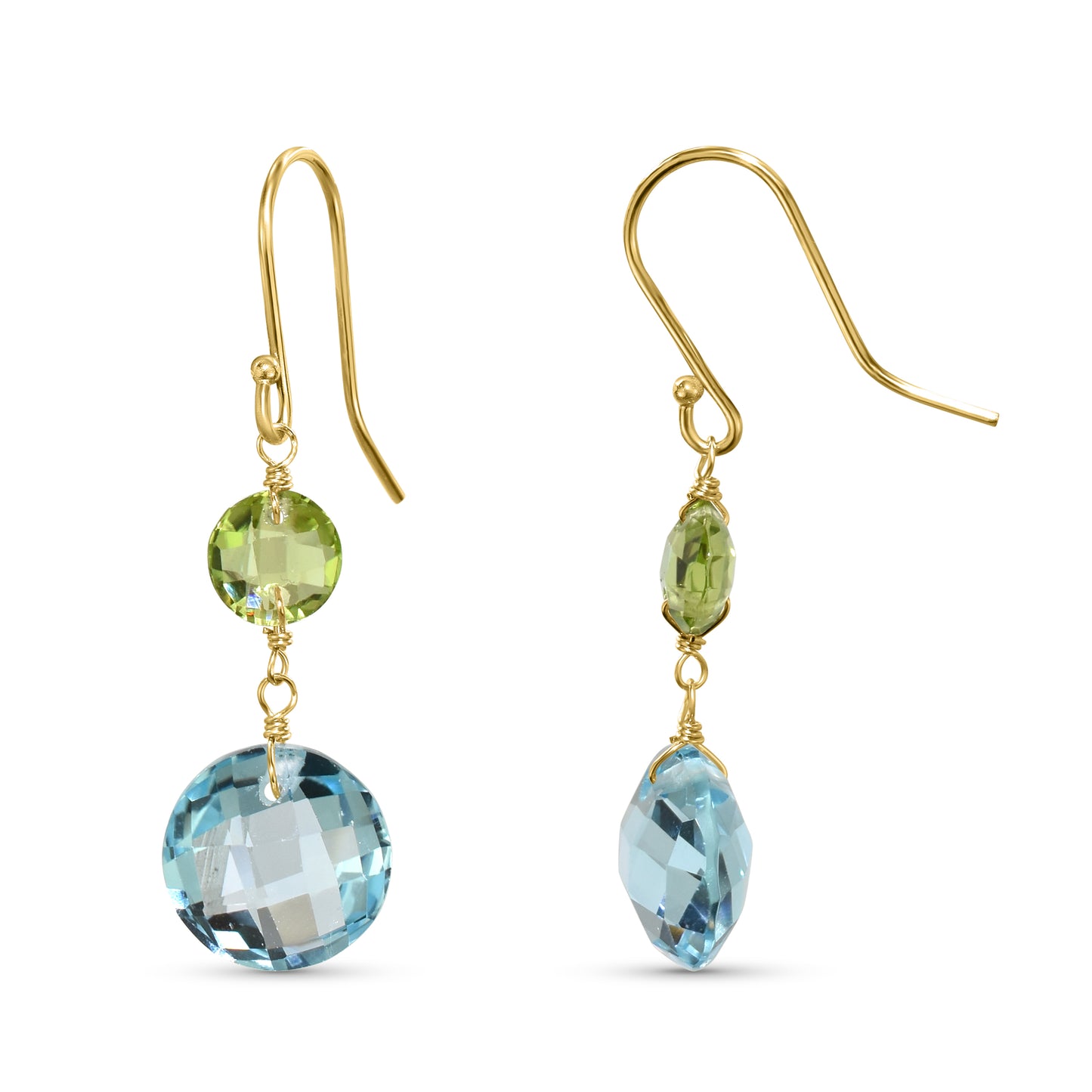 14k Peridot Blue Topaz Coin Hook Earring