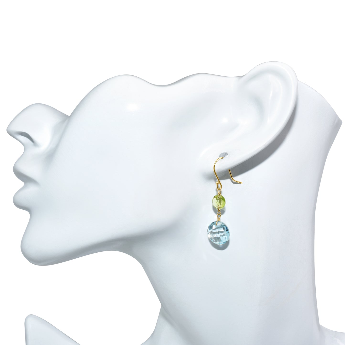 14k Peridot Blue Topaz Coin Hook Earring