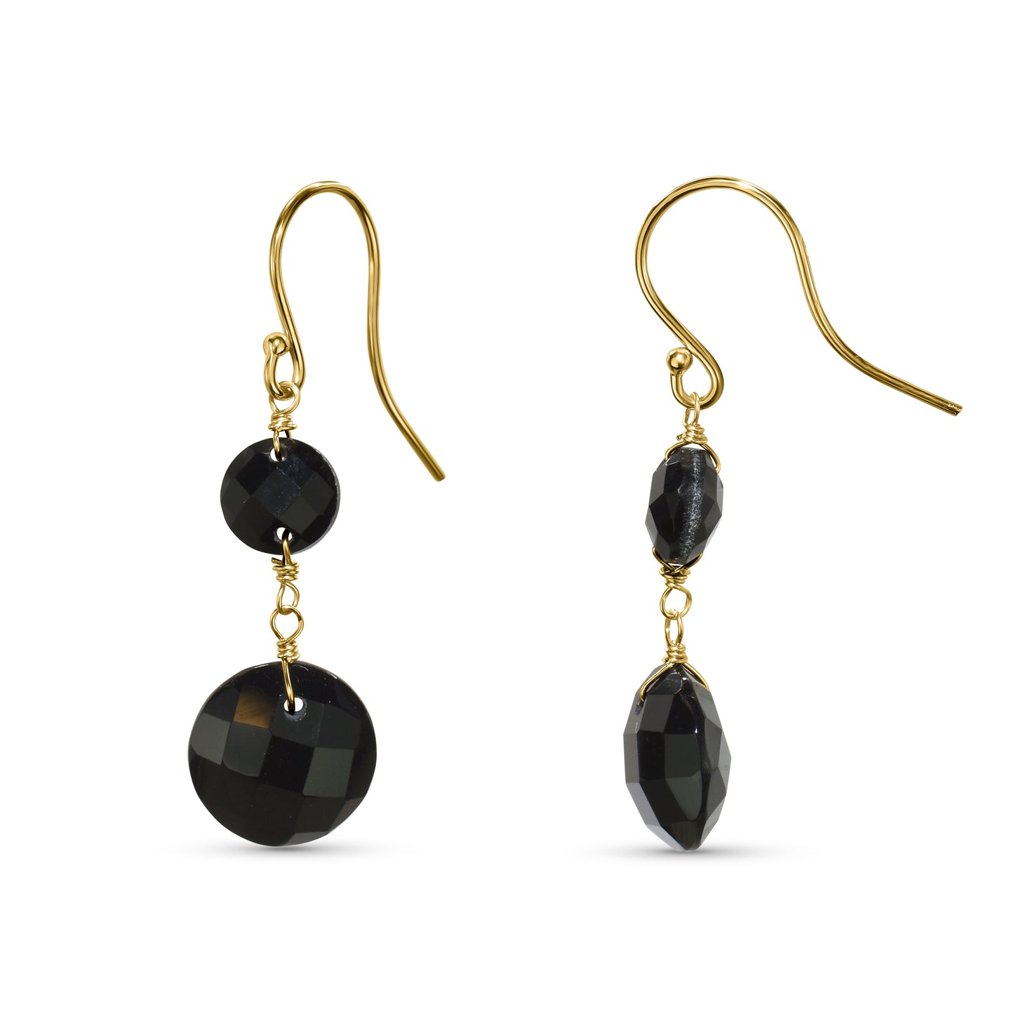 14k Black Onyx Coin Hook Earring