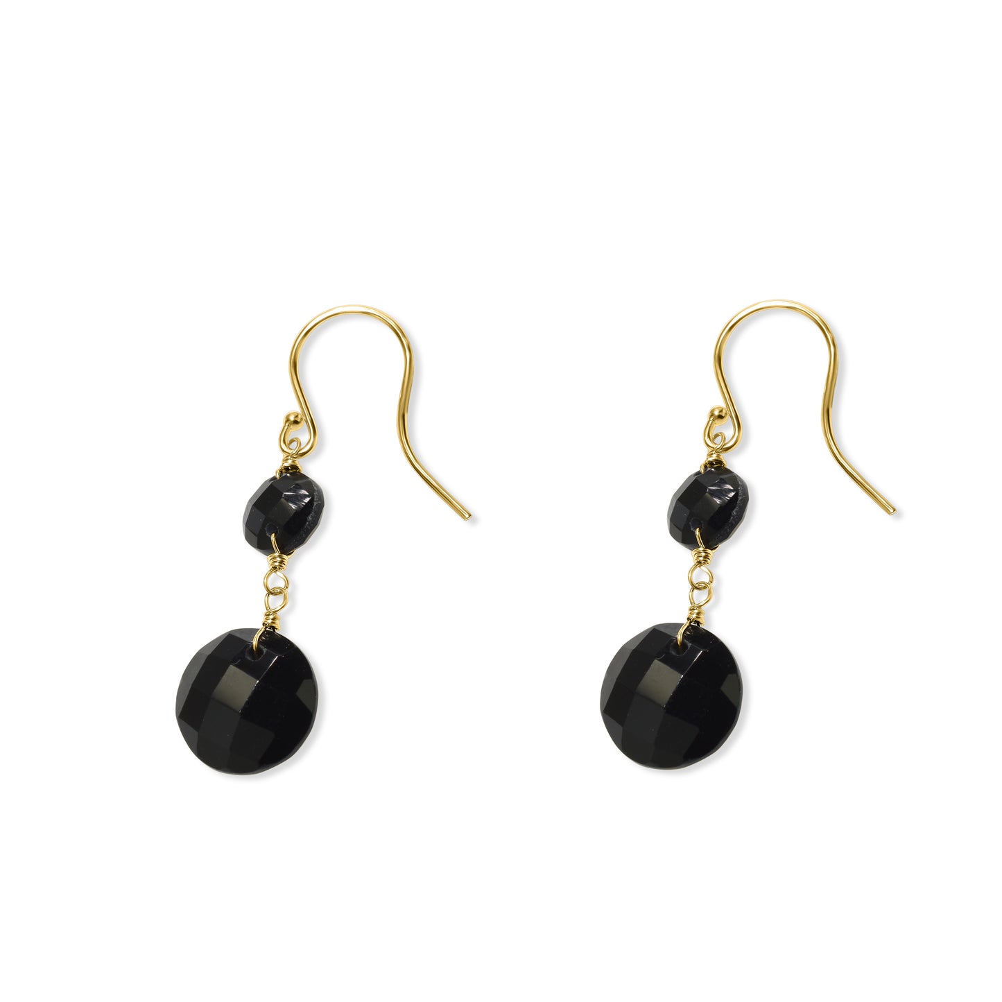 14k Black Onyx Coin Hook Earring