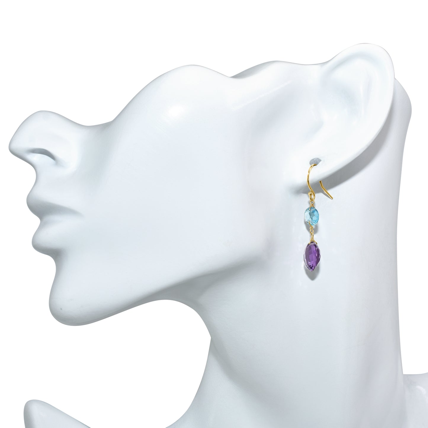 14k Swiss Blue Topaz Amethyst Coin Hook Earring