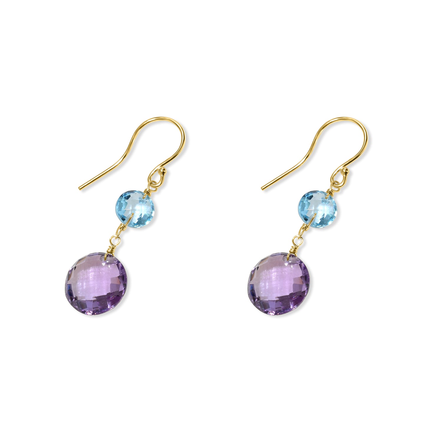 14k Swiss Blue Topaz Amethyst Coin Hook Earring