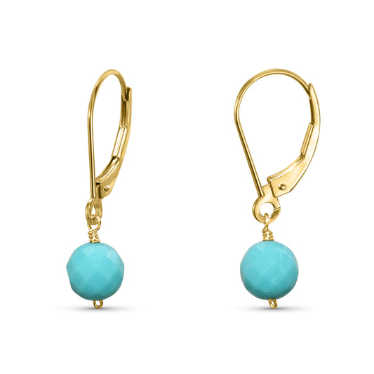 14k Turquoise Faceted Ball Leverback Earring