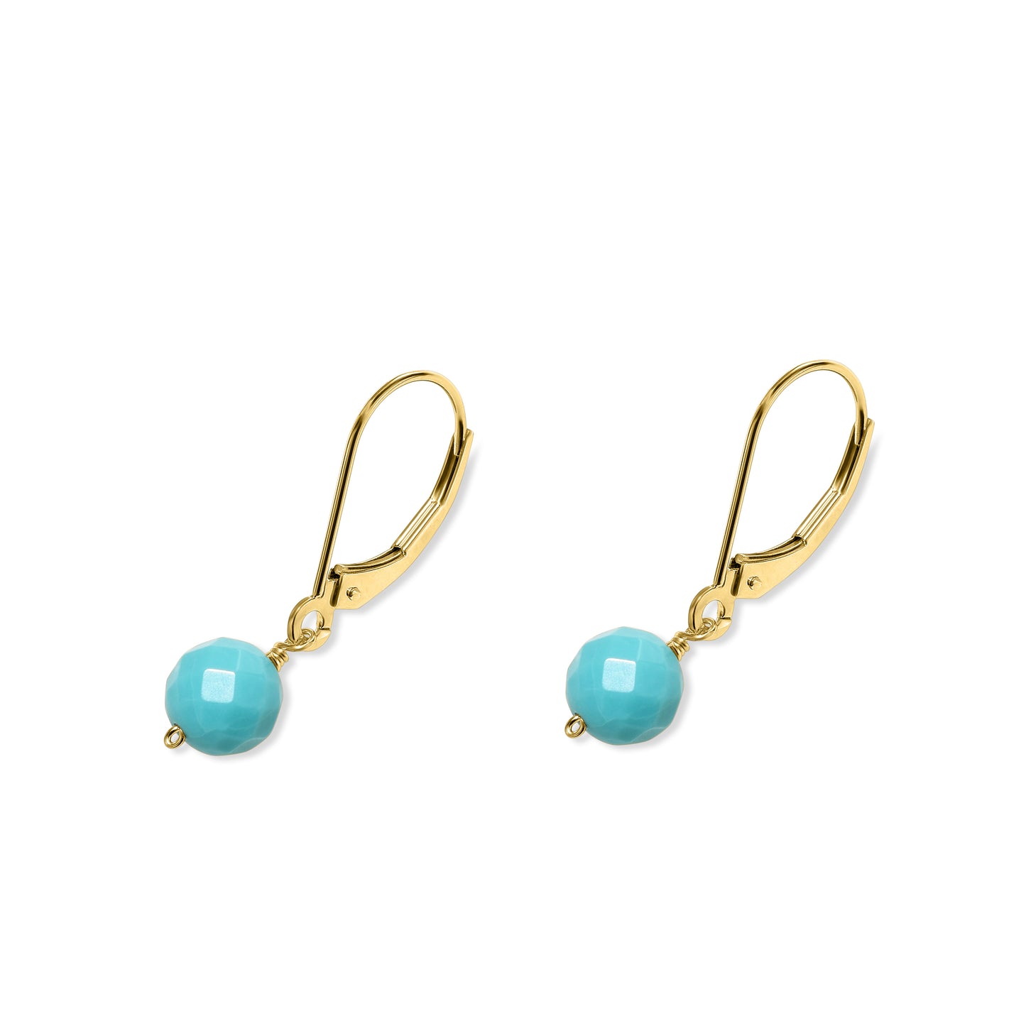 14k Turquoise Faceted Ball Leverback Earring