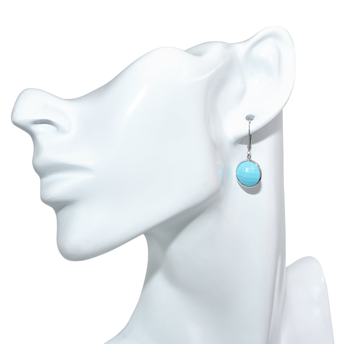 14k White Gold Turquoise Faceted Coin Leverback Earring