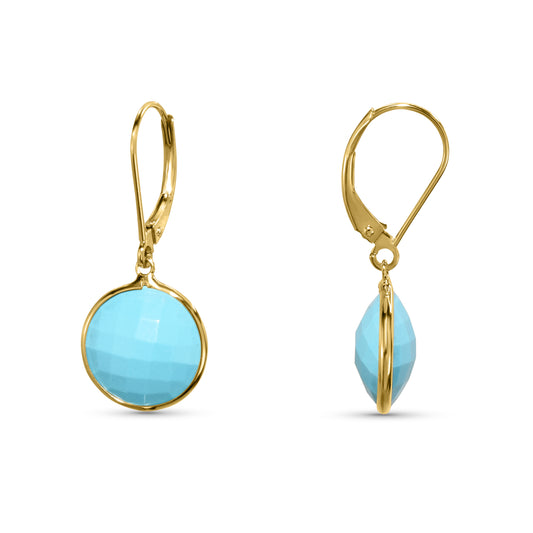 14k Turquoise Faceted Coin Leverback Earring