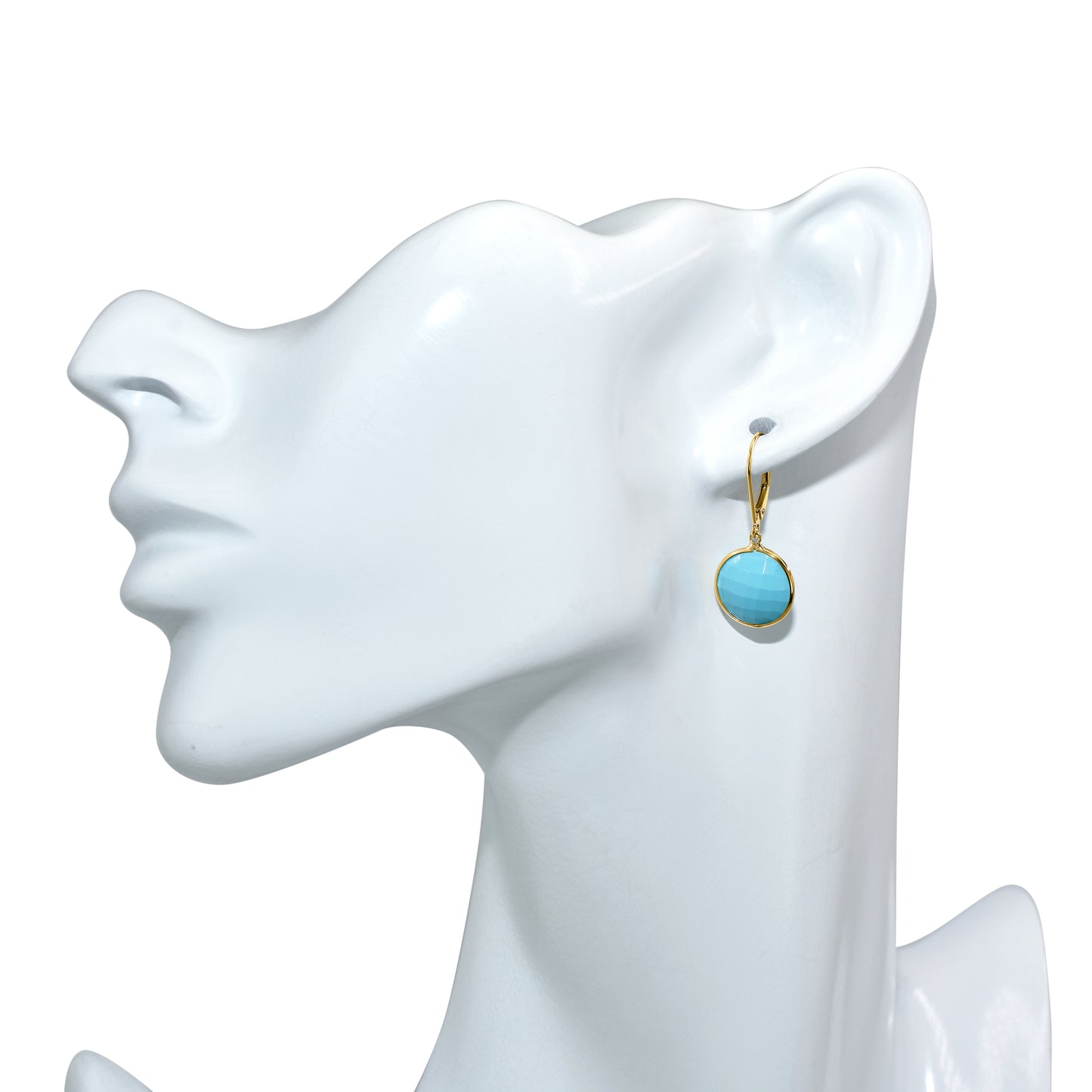 14k Turquoise Faceted Coin Leverback Earring