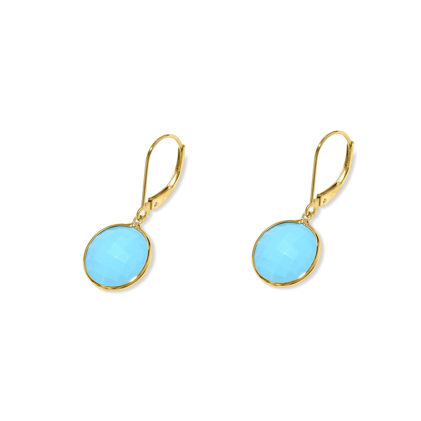 14k Turquoise Faceted Coin Leverback Earring