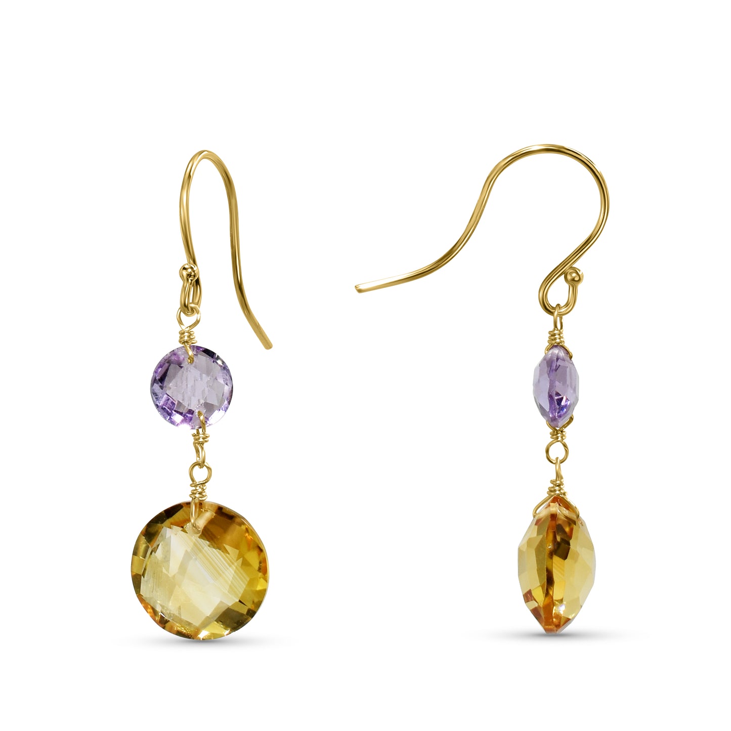 14k Amethyst Citrine Coin Hook Earring