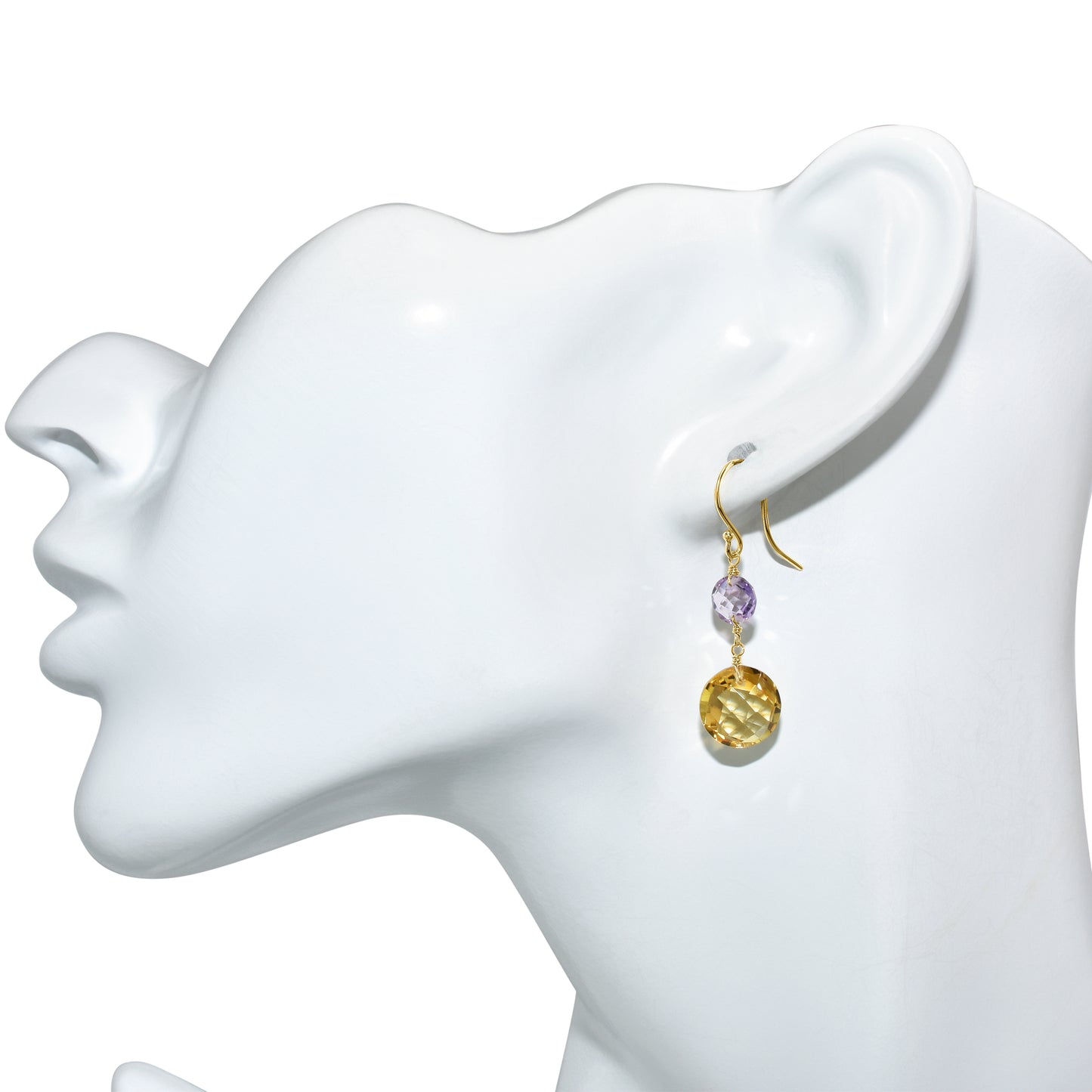 14k Amethyst Citrine Coin Hook Earring