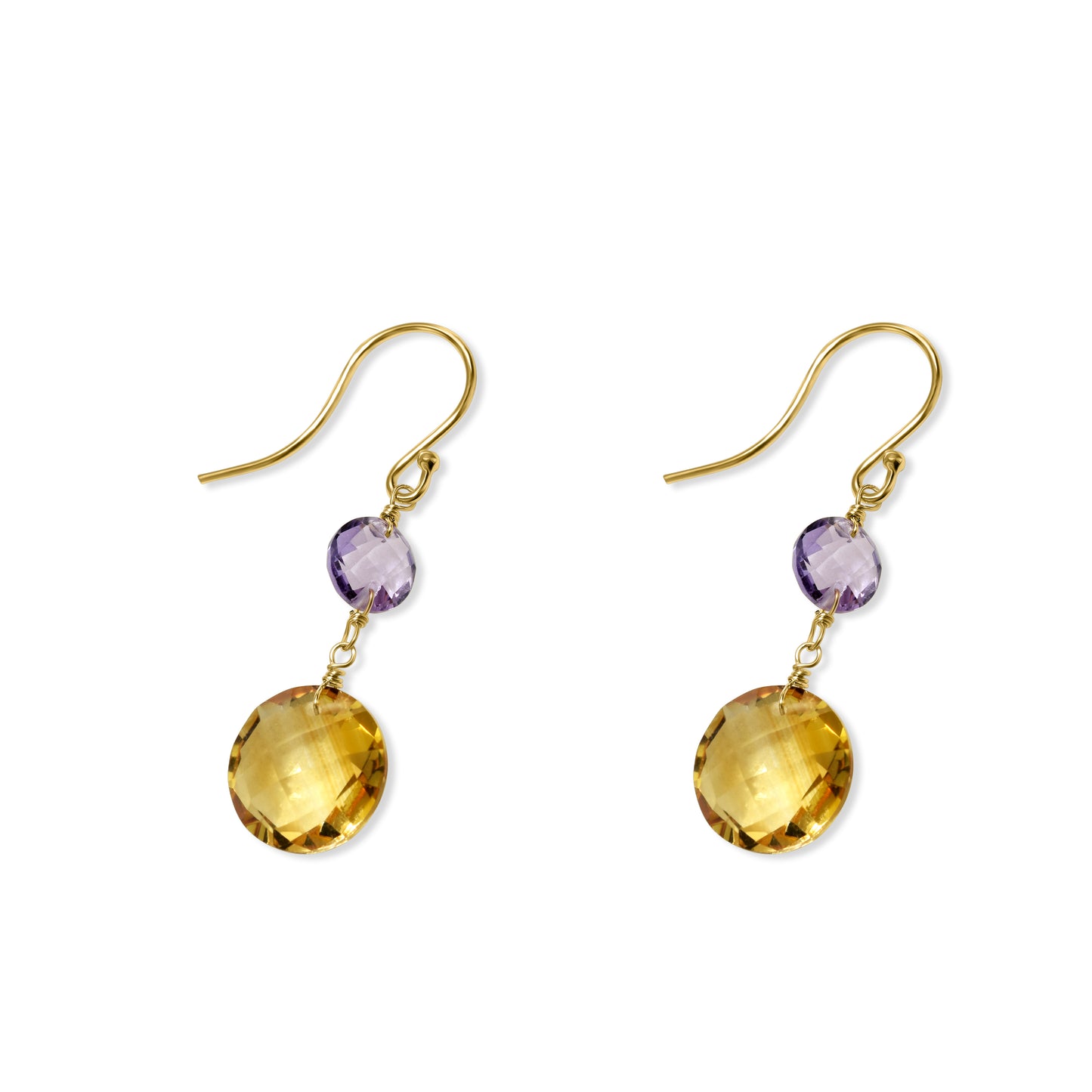 14k Amethyst Citrine Coin Hook Earring