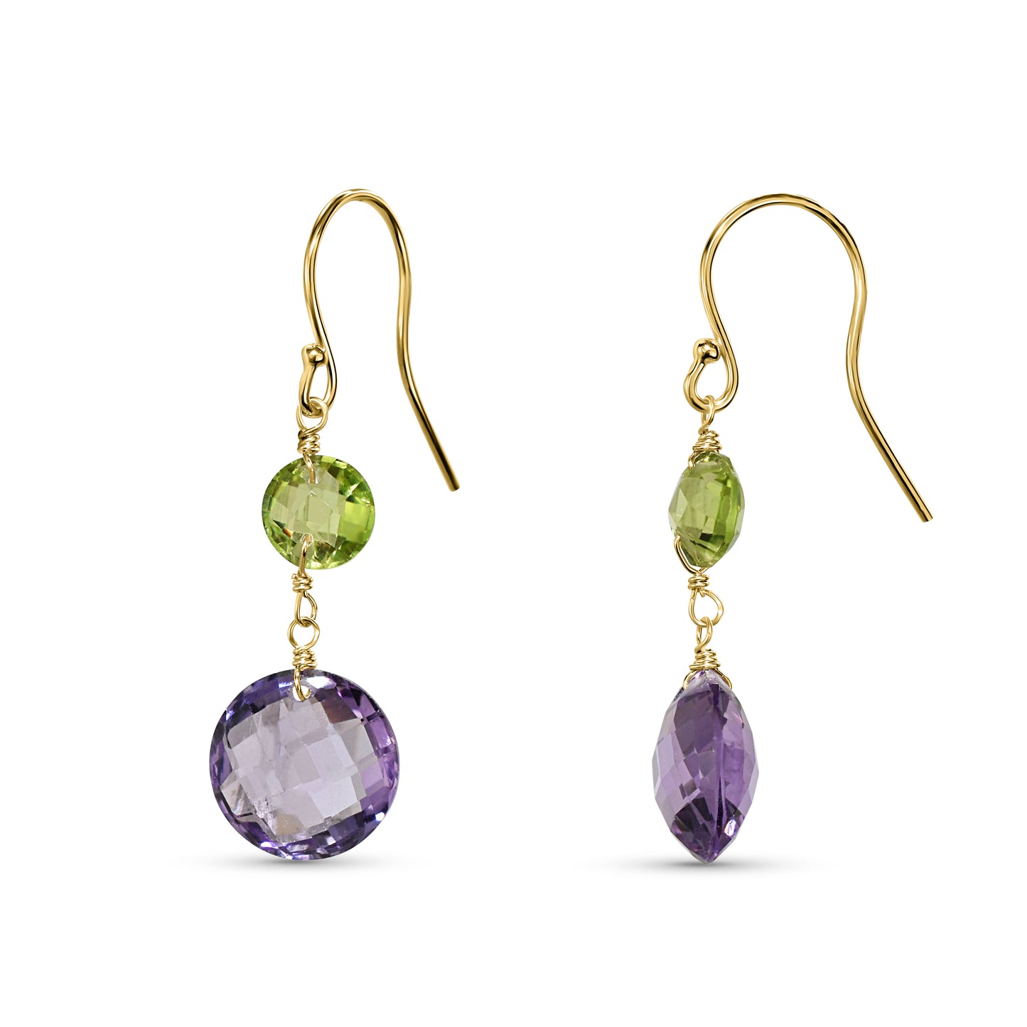 14k Peridot Amethyst Coin Hook Earring