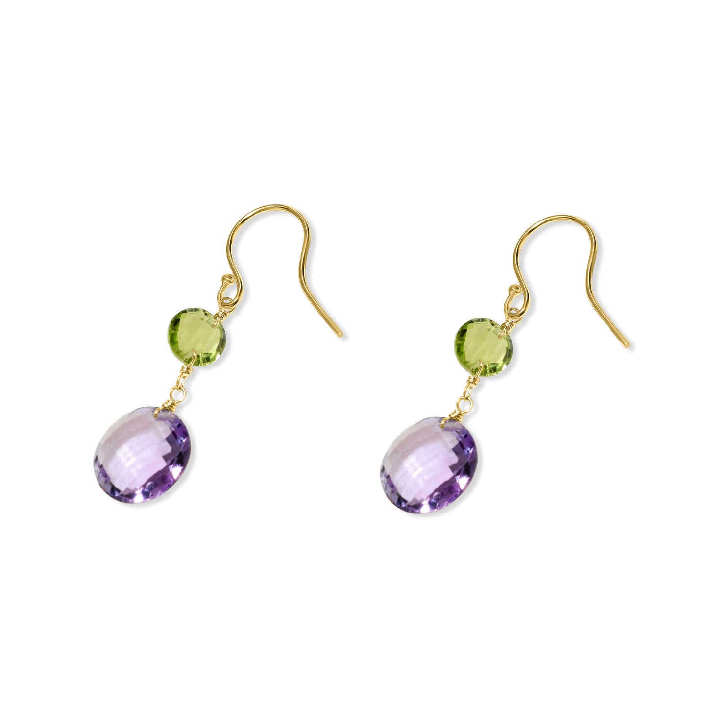 14k Peridot Amethyst Coin Hook Earring