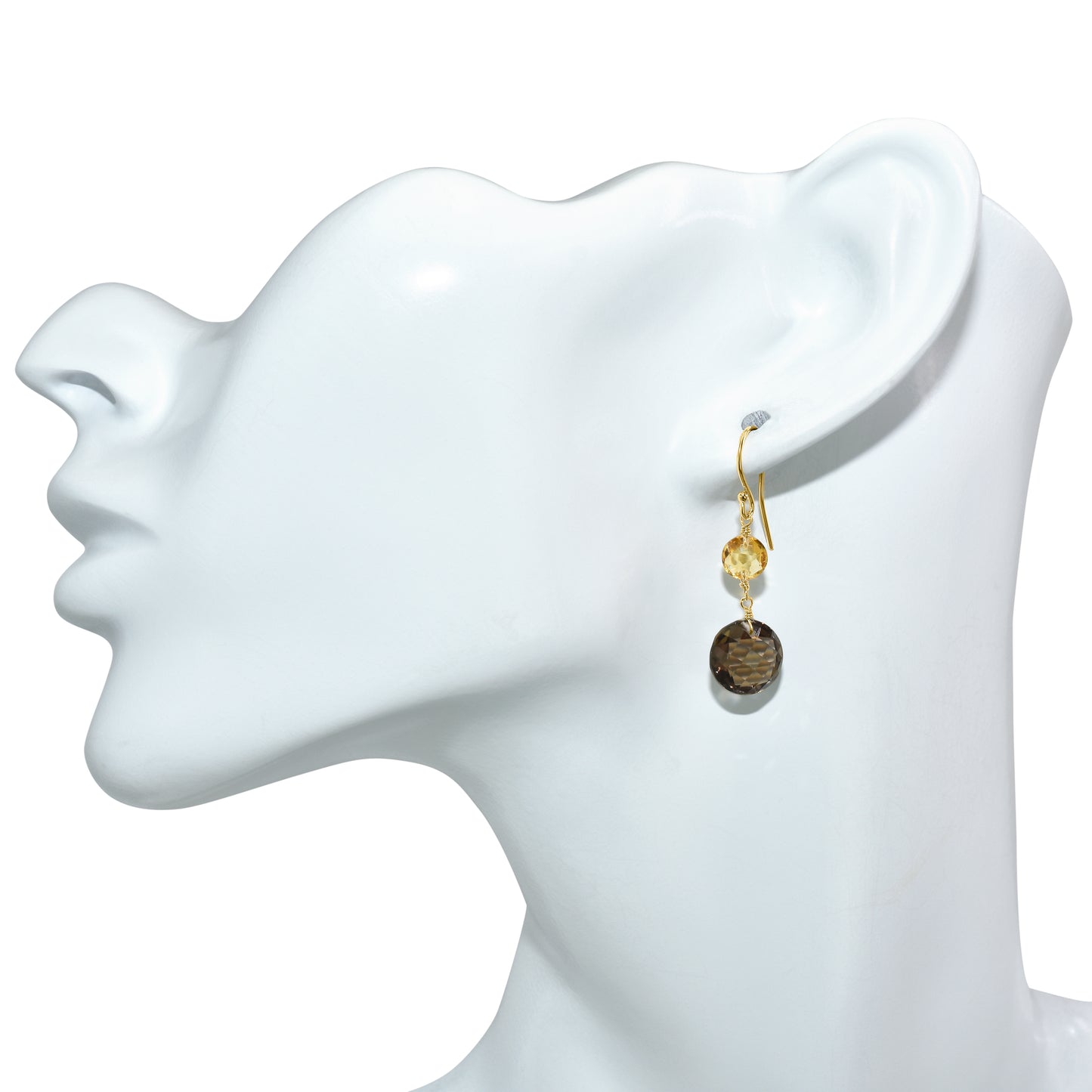 14k Citrine Smoky Quartz Coin Hook Earring