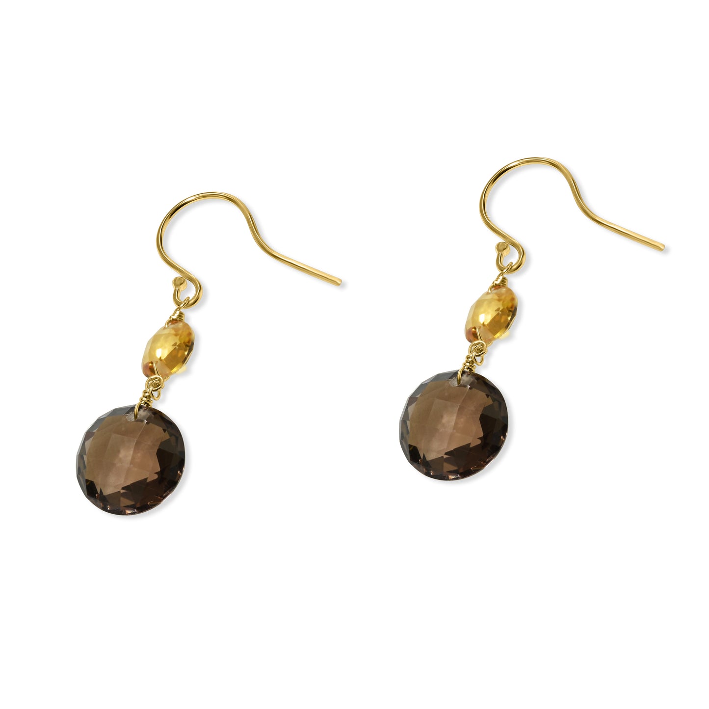 14k Citrine Smoky Quartz Coin Hook Earring