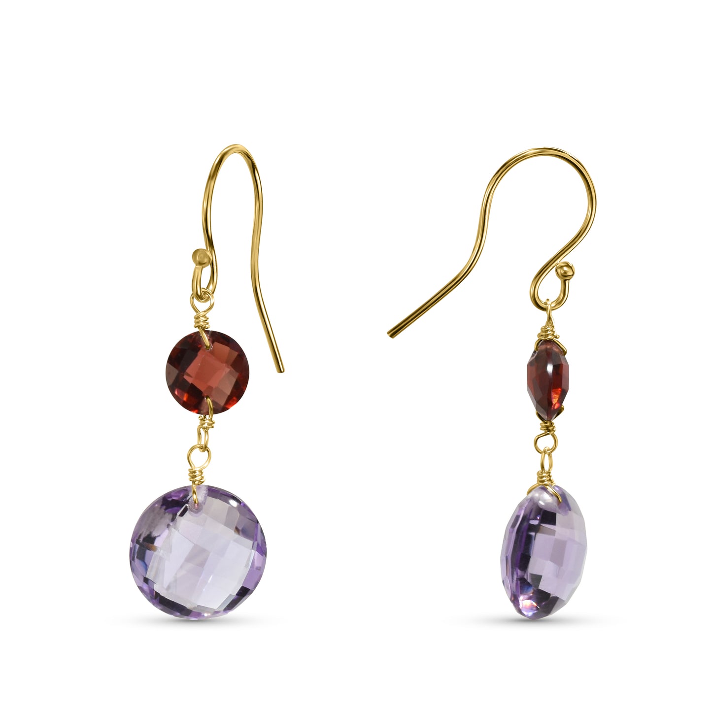 14k Garnet Amethyst Coin Hook Earring