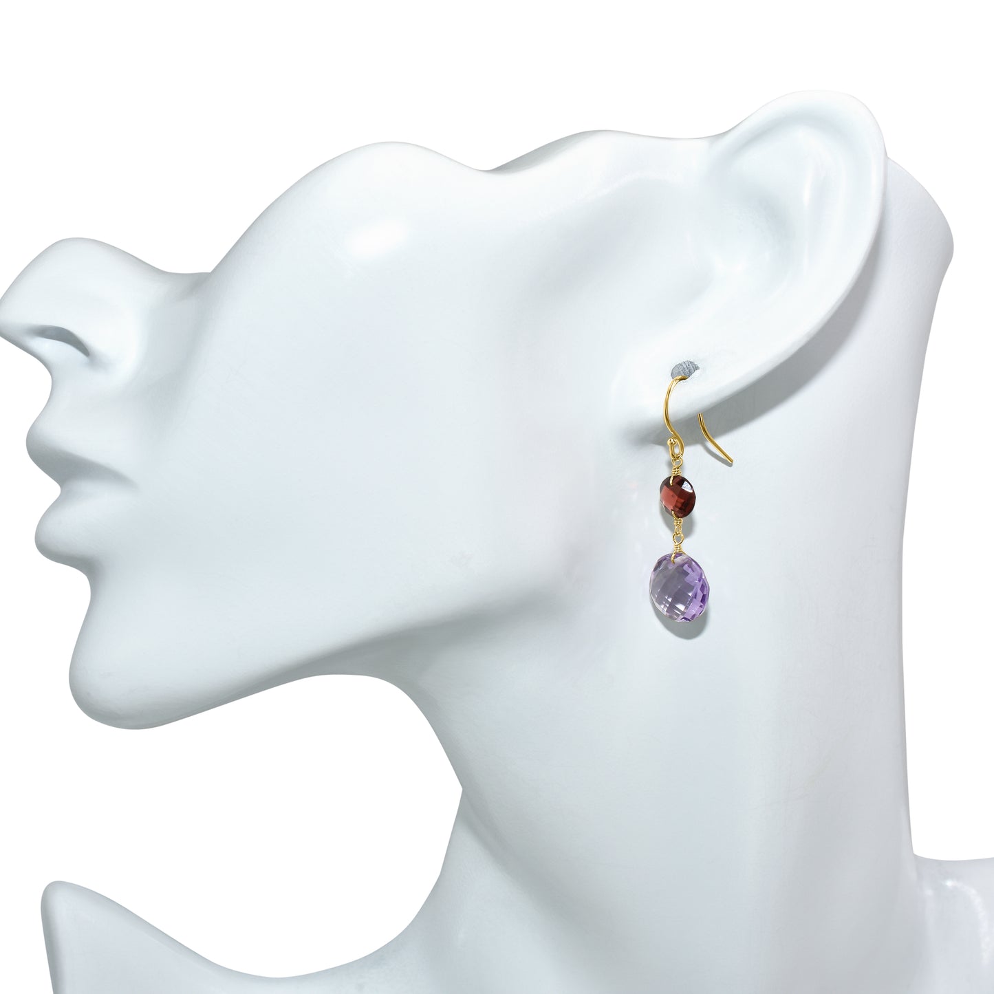 14k Garnet Amethyst Coin Hook Earring