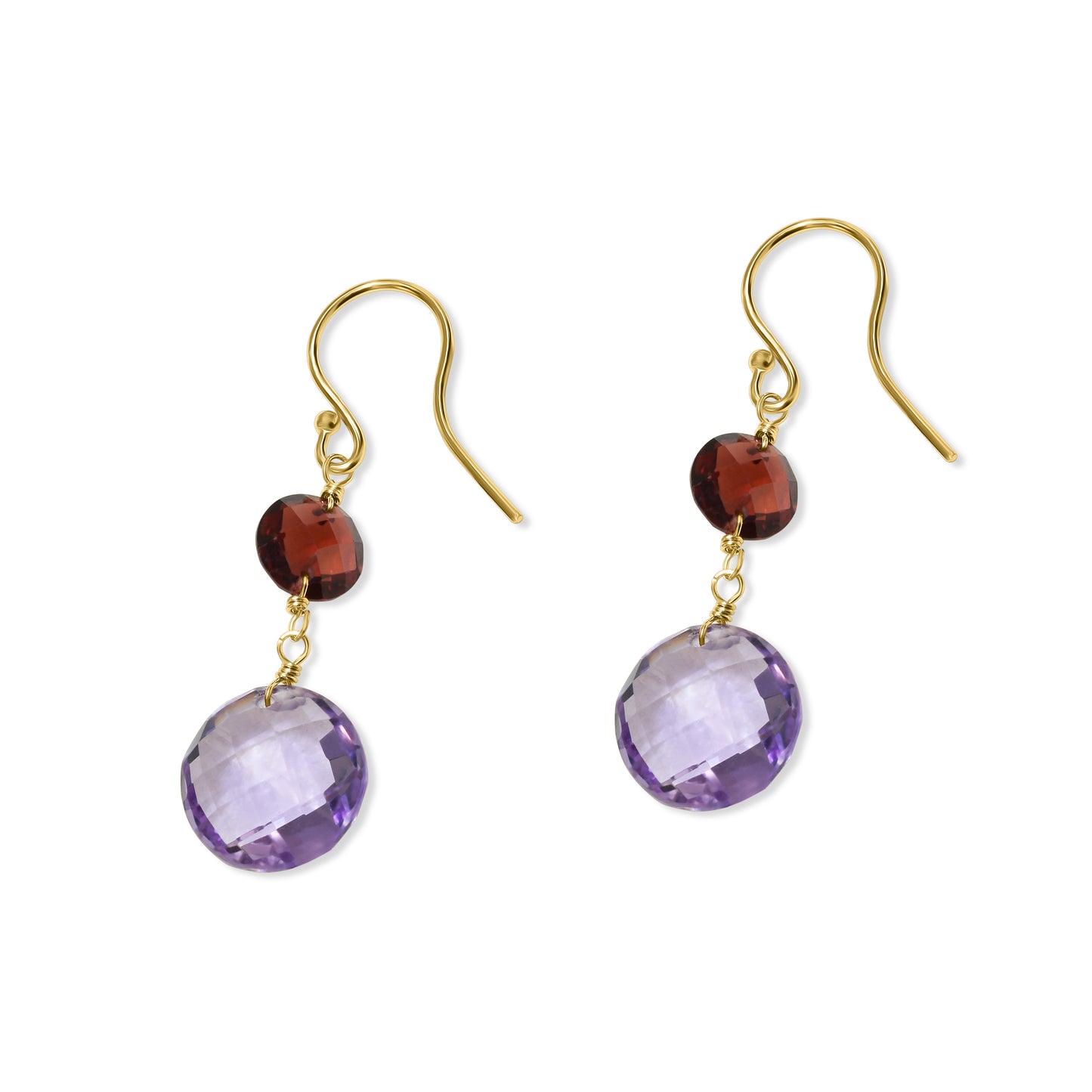 14k Garnet Amethyst Coin Hook Earring