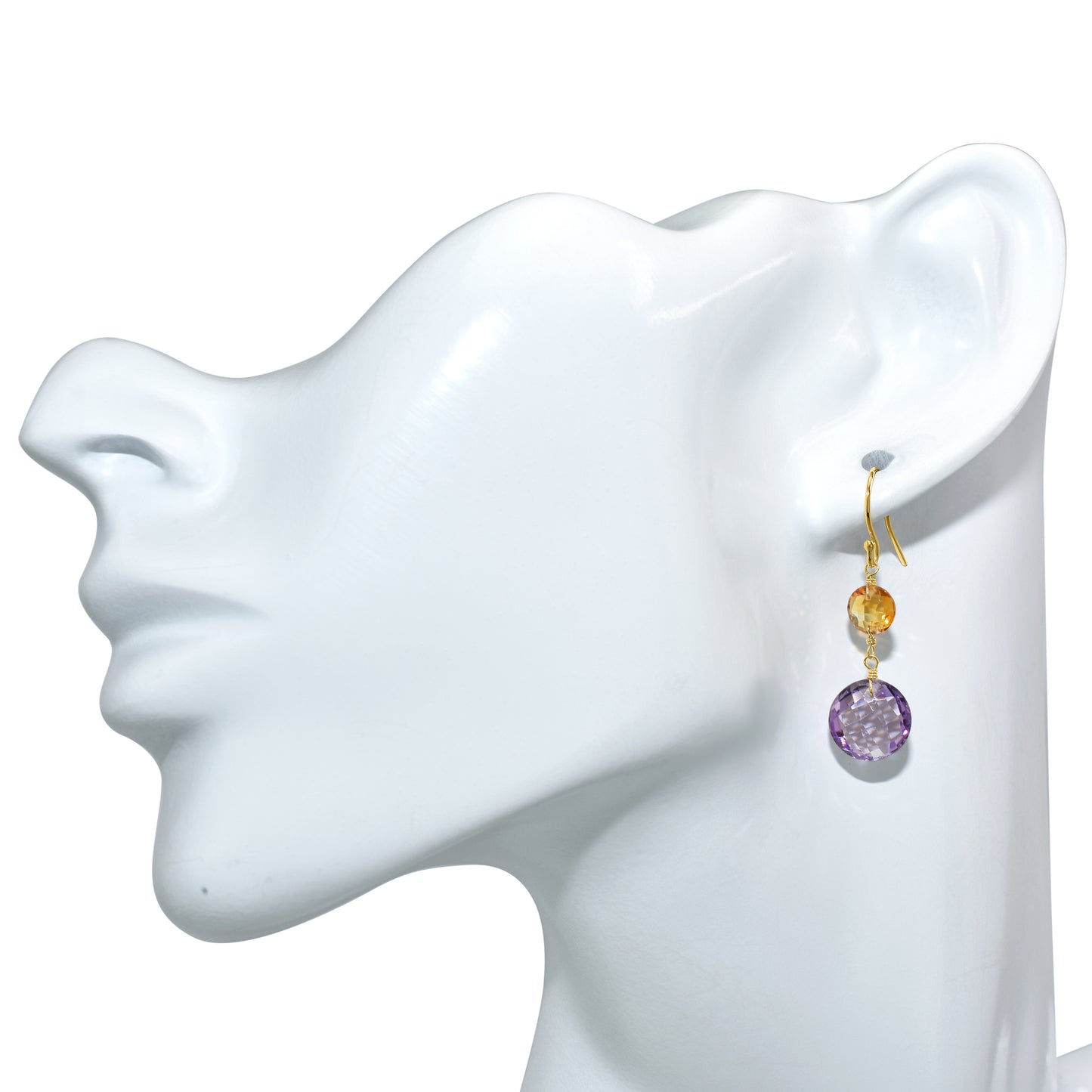 14k Citrine Amethyst Coin Hook Earring