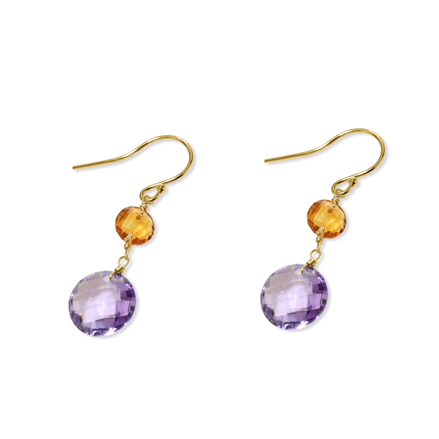 14k Citrine Amethyst Coin Hook Earring