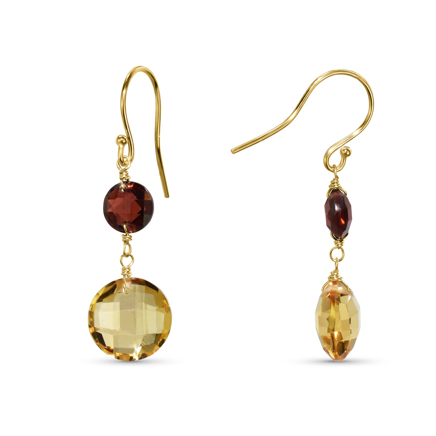 14k Garnet Citrine Coin Hook Earring