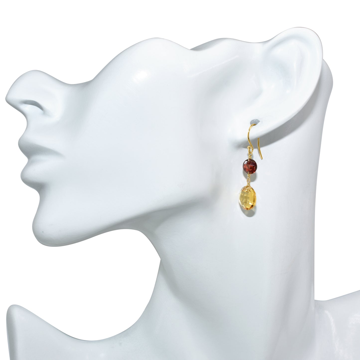 14k Garnet Citrine Coin Hook Earring