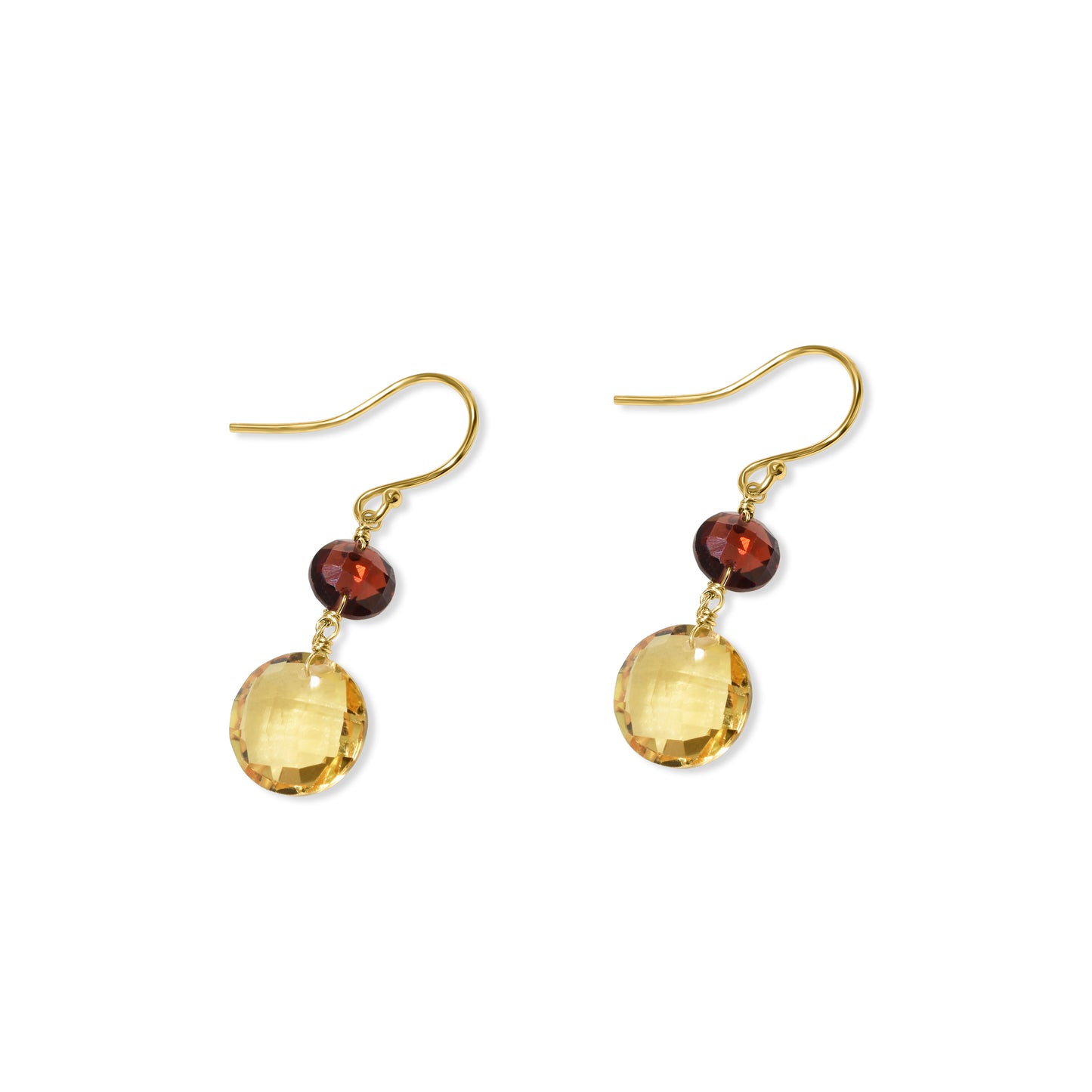 14k Garnet Citrine Coin Hook Earring