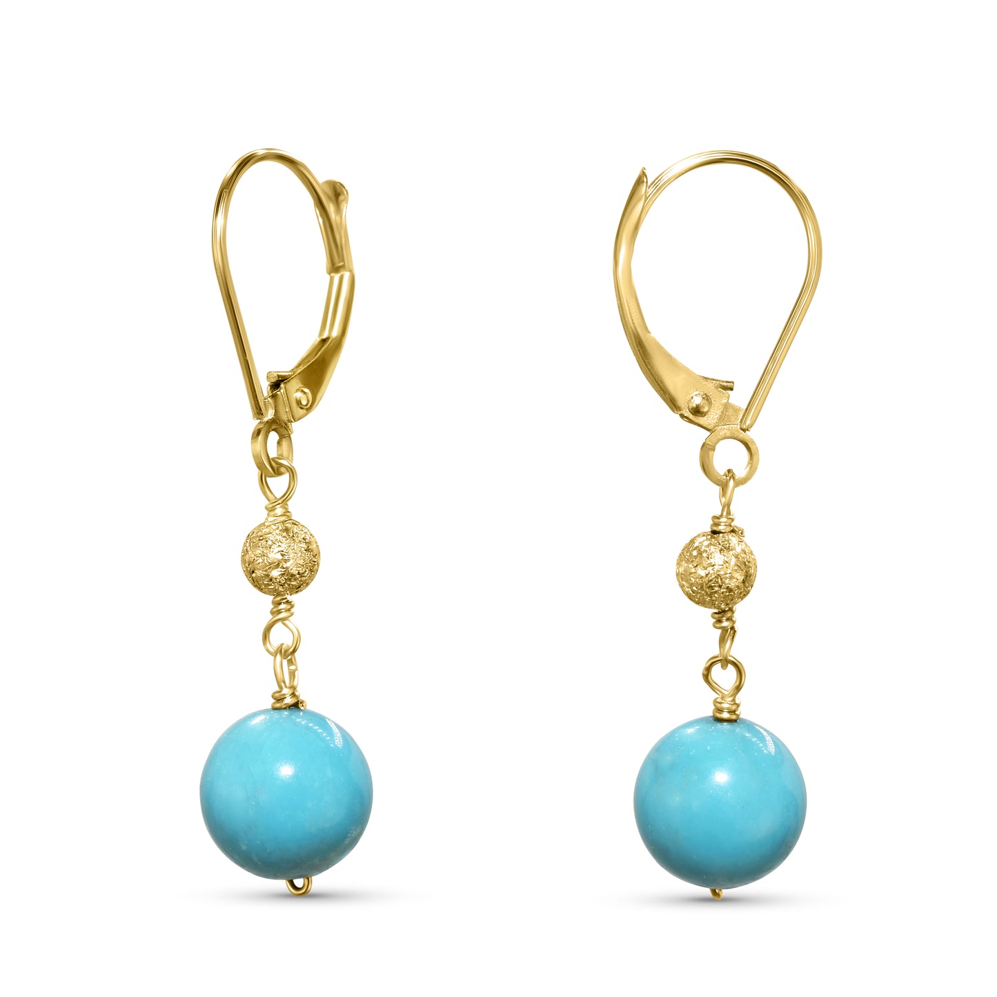 Turquoise Fancy Gold Ball Leverback Earring