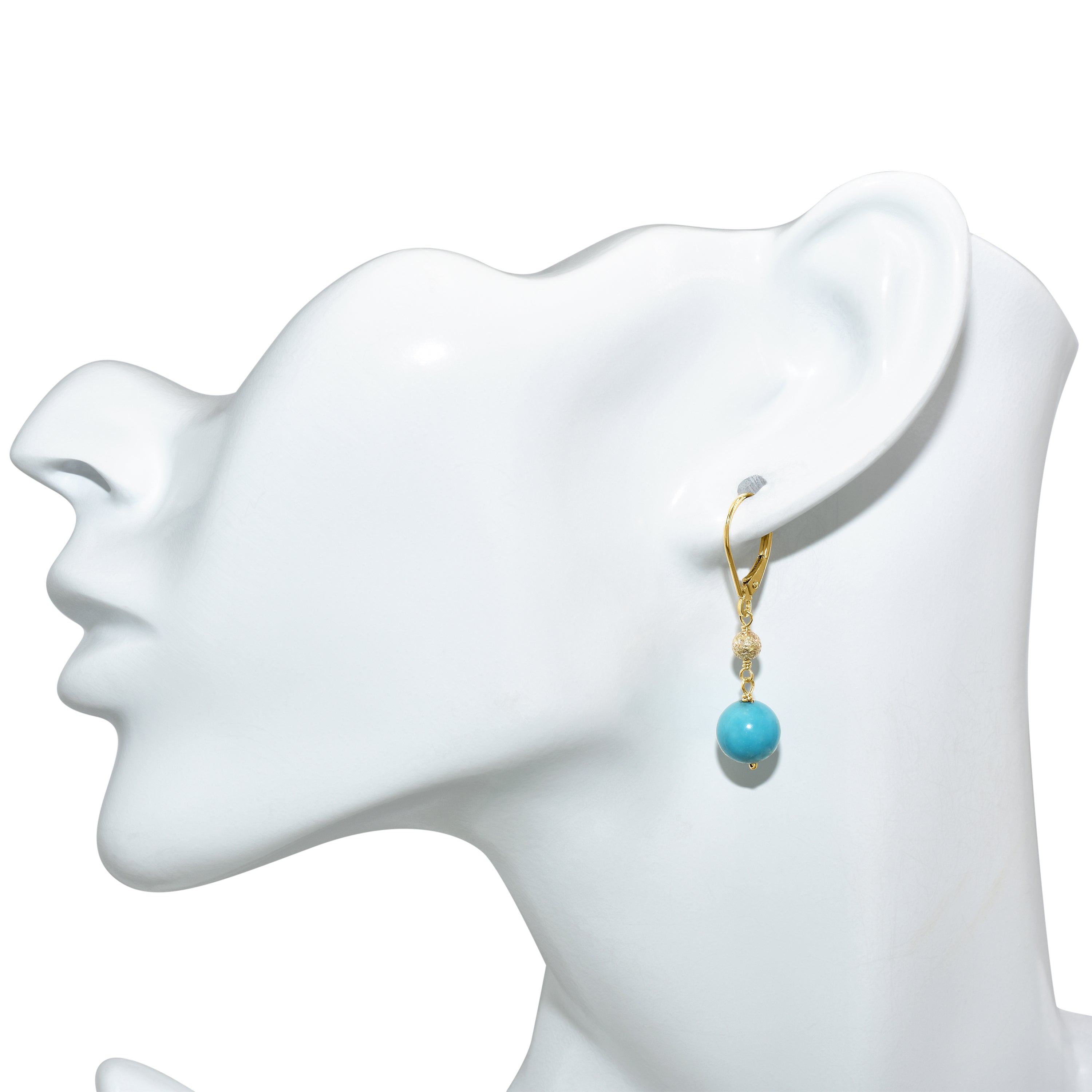 14k Turquoise Fancy Gold Ball Leverback Earring