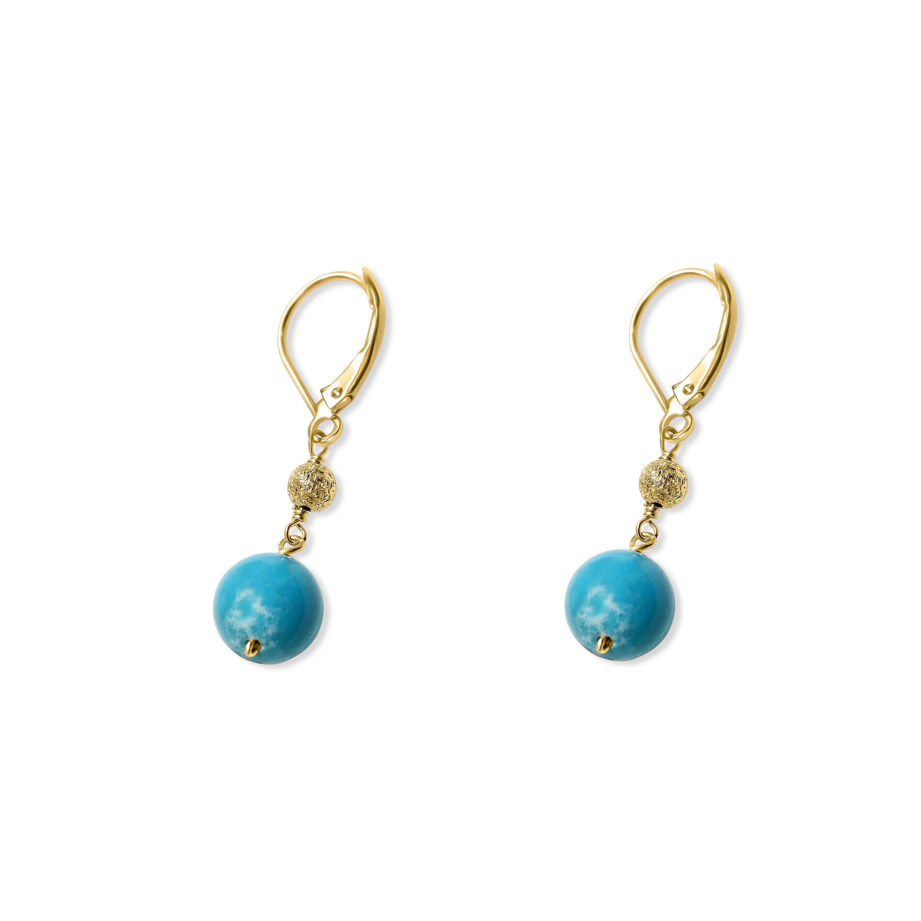 14k Turquoise Fancy Gold Ball Leverback Earring