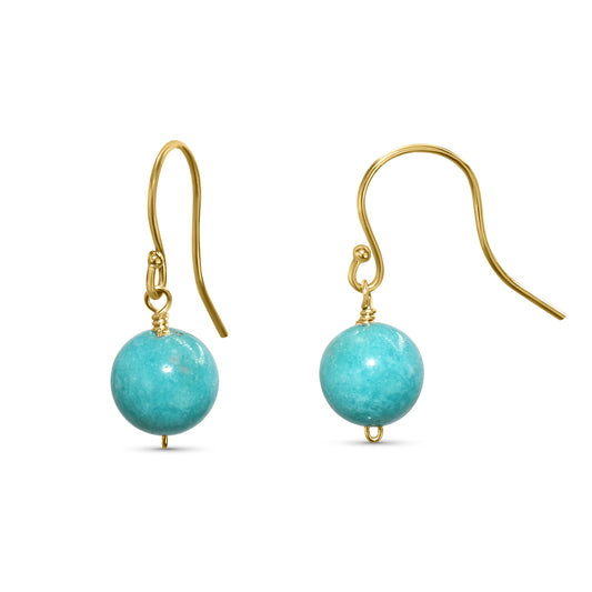 14k Turquoise Ball Dangle Hook Earring