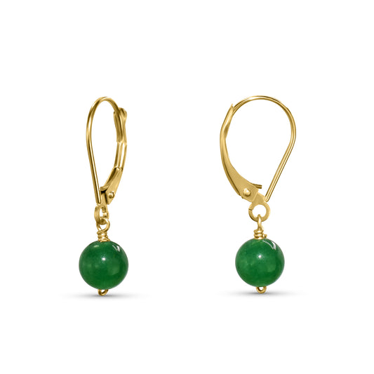 14k Green Jade Leverback Earring